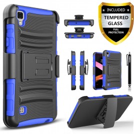 LG X Power Case, Dual Layers [Combo Holster] Case And Built-In Kickstand Bundled with [Premium Screen Protector] Hybird Shockproof And Circlemalls Stylus Pen (Blue)